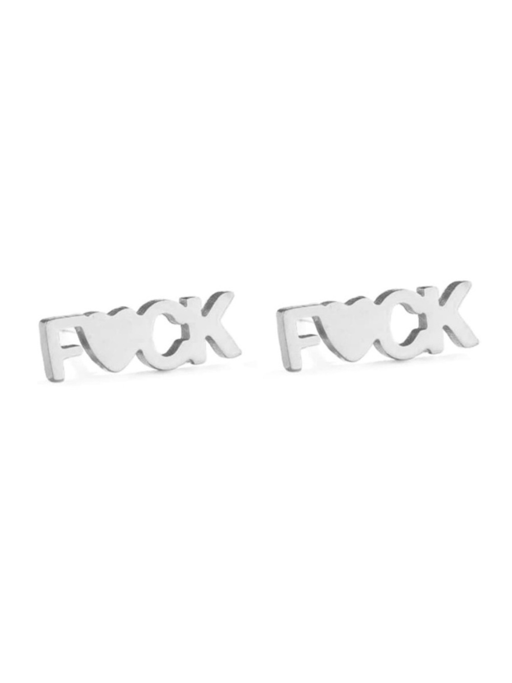 NEW “F*ck” Silver Statement Earrings Heart Stud Earrings Funny Novelty Glam Punk